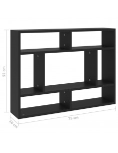 Scaffale a Parete Nero 75x16x55 cm in Legno Multistrato