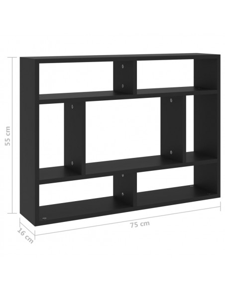 Scaffale a Parete Nero 75x16x55 cm in Legno Multistrato