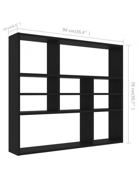 Scaffale a Parete Nero 90x16x78 cm in Legno Multistrato