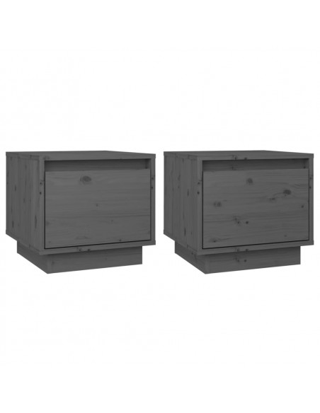 Comodini 2 pz Grigi 35x34x32 cm in Legno Massello di Pino