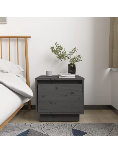 Comodini 2 pz Grigi 35x34x32 cm in Legno Massello di Pino