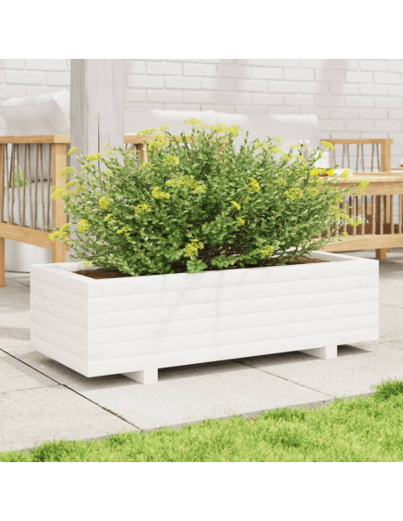 Fioriera da Giardino Bianca 90x40x26,5cm Legno Massello di Pino