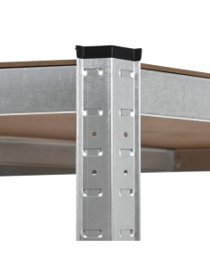 Scaffale Angolare 5 Ripiani Argento Acciaio e Legno Multistrato