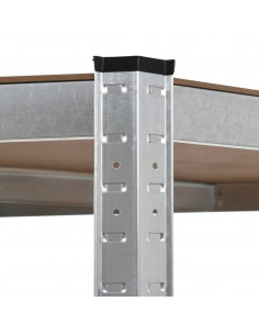 Scaffale Angolare 5 Ripiani Argento Acciaio e Legno Multistrato