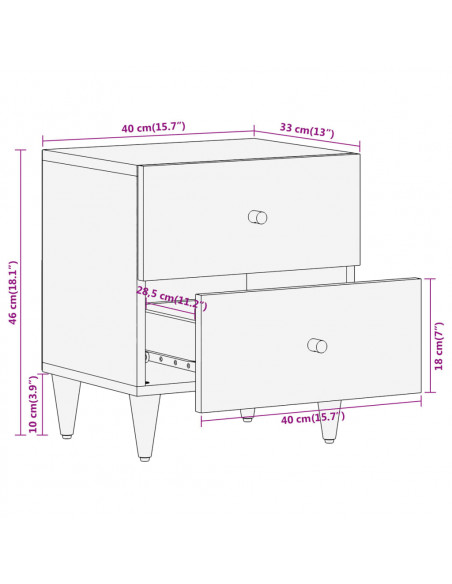 Comodino 40x33x46 cm in Legno Massello di Mango
