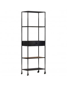 Libreria 60x35x180 cm in Legno di Mango Grezzo e Ferro 2