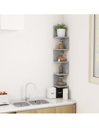 Scaffale Angolare Muro Grigio Cemento 20x20x127,5cm Multistrato