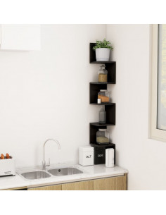 Scaffale Angolare Muro Nero 20x20x127,5cm Legno Multistrato 2
