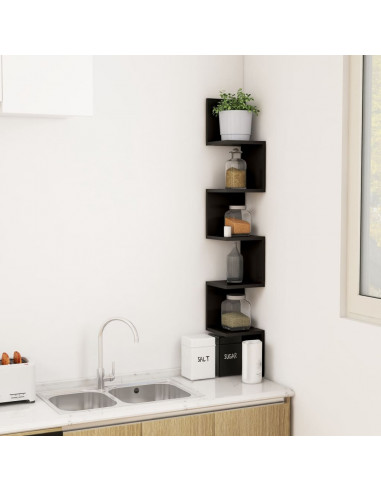 Scaffale Angolare Muro Nero 20x20x127,5cm Legno Multistrato