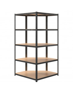 Scaffale Angolare Resistente 5 Ripiani Grigio Acciaio e Legno
