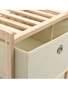 Scaffale con 3 Cesti in Tessuto in Legno di Cedro Beige