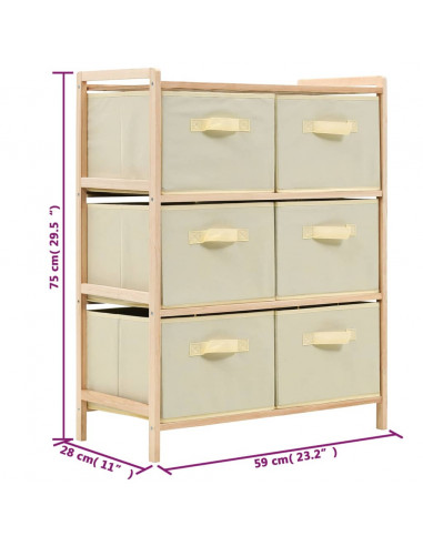 Scaffale con 6 Cesti in Tessuto in Legno di Cedro Beige