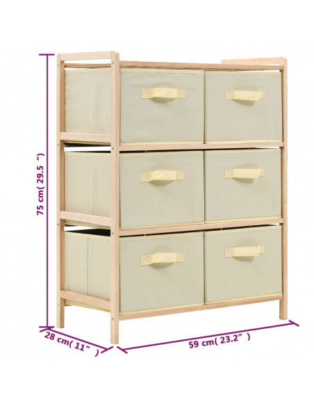 Scaffale con 6 Cesti in Tessuto in Legno di Cedro Beige