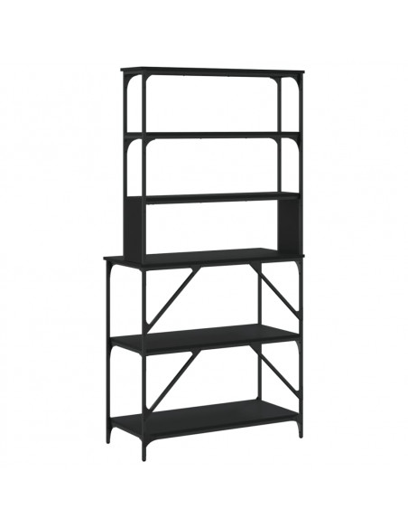 Scaffale da Cucina 6 Ripiani Nero 90x40x180cm Legno Multistrato