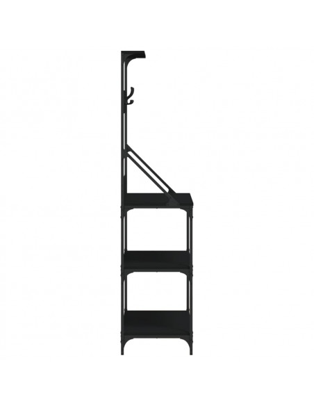 Scaffale da Cucina con Ganci 4 Ripiani Nero Legno Multistrato