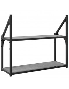 Scaffale Parete 2 Ripiani Grigio Sonoma 60x21x51 cm Multistrato