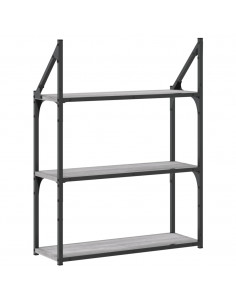Scaffale Parete 3Ripiani Grigio Sonoma 60x21x78,5cm Multistrato