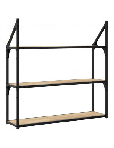 Scaffale Parete 3Ripiani Rovere Sonoma 80x21x78,5cm Multistrato