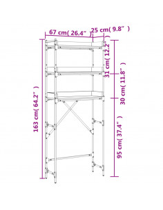 Scaffale per Lavatrice Nero 67x25x163 cm in Legno Multistrato 2