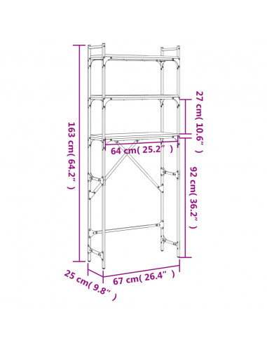 Scaffale per Lavatrice Nero 67x25x163 cm in Legno Multistrato