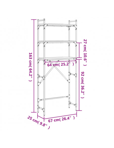 Scaffale per Lavatrice Nero 67x25x163 cm in Legno Multistrato