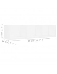 Scaffale Porta CD a Parete Bianco 75x18x18 cm in Multistrato 2