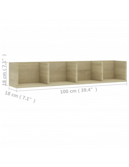 Scaffale Porta CD Parete Rovere Sonoma 100x18x18 cm Multistrato