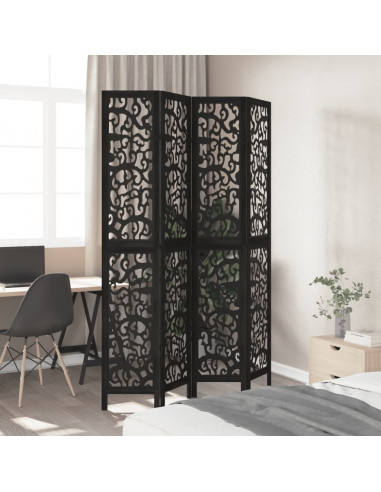 Divisorio Ambienti 4 Pannelli Nero Legno Massello di Paulownia