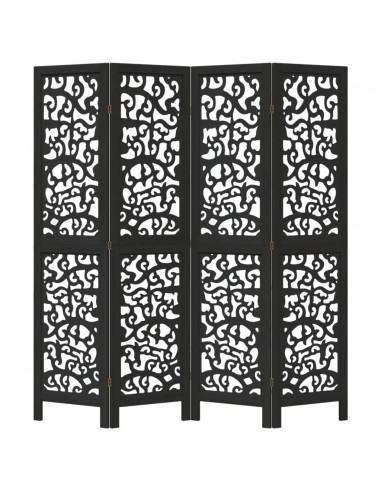 Divisorio Ambienti 4 Pannelli Nero Legno Massello di Paulownia
