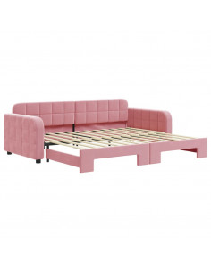 Divano Letto con Letto Estraibile Rosa 90x200 cm in Velluto 2