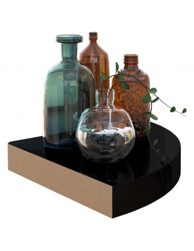 Scaffali Angolari a Parete 2 pz Nero Lucido 25x25x3,8 cm MDF