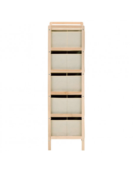 Scaffali con 5 Cesti in Tessuto 2 pz in Legno di Cedro Beige