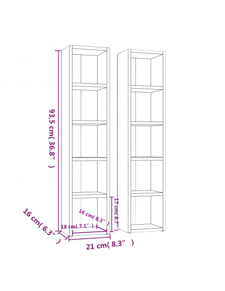 Scaffali Porta CD 2 pz Bianchi 21x16x93,5 cm Legno Multistrato