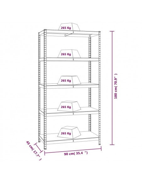 Scaffali Resistenti 5 Ripiani 2pz Grigio Acciaio e Multistrato