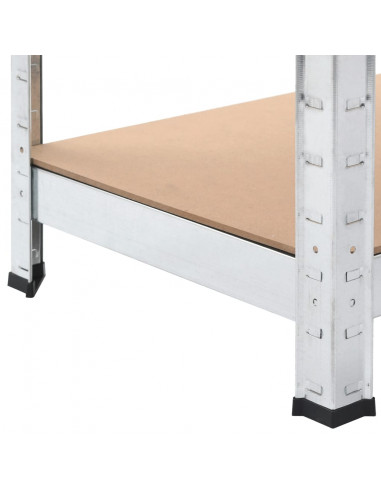 Scaffali Resistenti 5 Ripiani 3pz Argento Acciaio e Multistrato