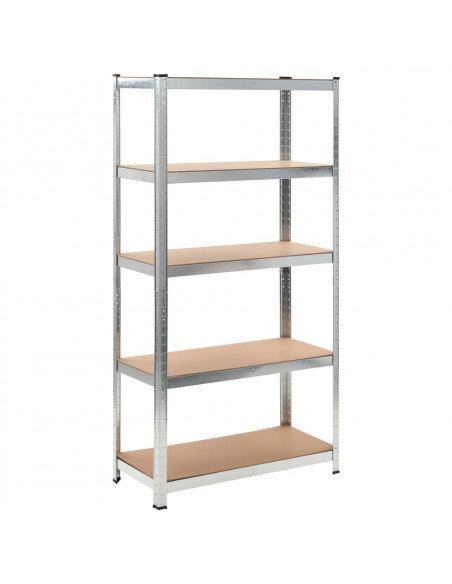 Scaffali Resistenti 5 Strati 2 pz Argento Acciaio e Multistrato