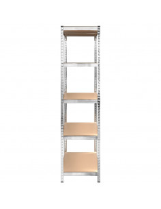 Scaffali Resistenti 5 Strati 2 pz Argento Acciaio e Multistrato