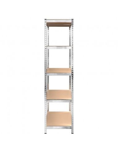 Scaffali Resistenti 5 Strati 2 pz Argento Acciaio e Multistrato