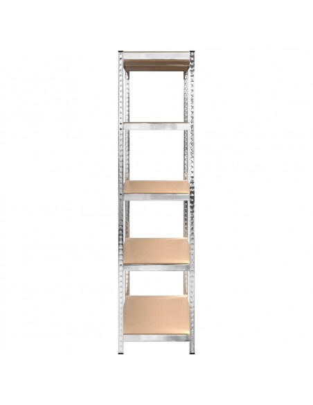 Scaffali Resistenti 5 Strati 2 pz Argento Acciaio e Multistrato
