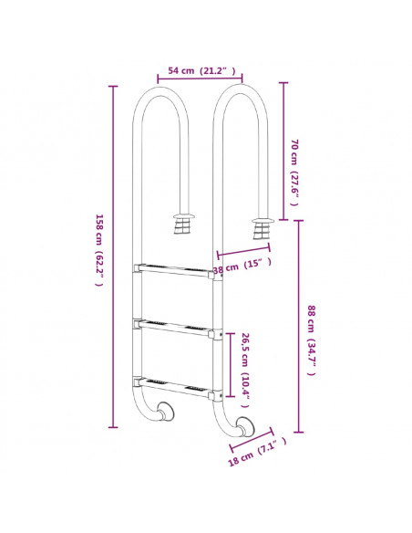 Scala per Piscina 54x38x158 cm Acciaio Inox 304