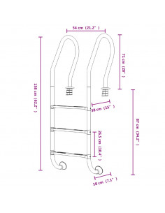 Scala per Piscina 54x38x158 cm Acciaio Inox 304