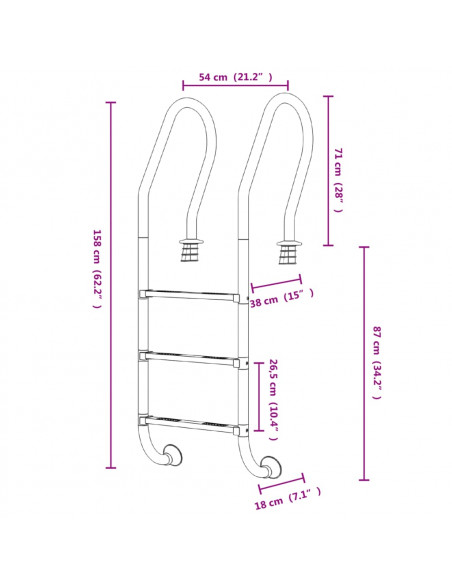 Scala per Piscina 54x38x158 cm Acciaio Inox 304