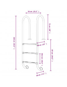 Scala per Piscina 54x38x158 cm Acciaio Inox 304