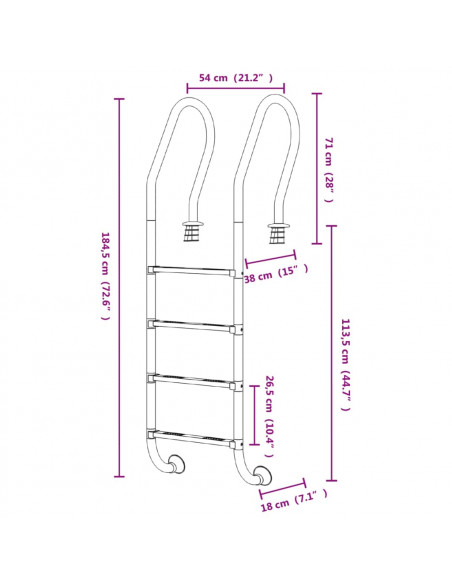 Scala per Piscina 54x38x184,5 cm Acciaio Inox 304