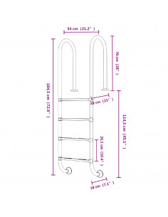 Scala per Piscina 54x38x184,5 cm Acciaio Inox 304