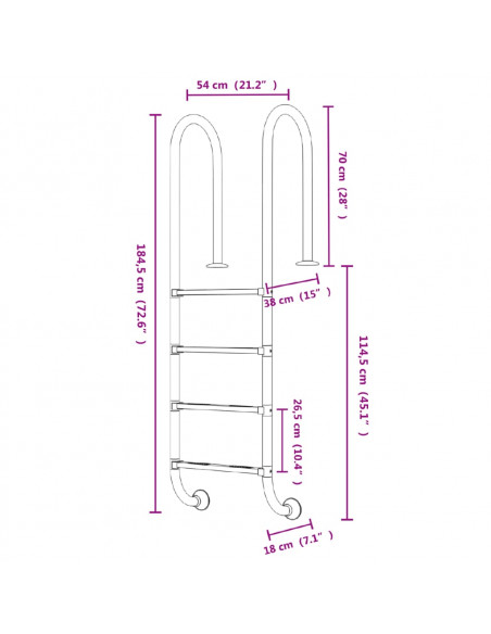Scala per Piscina 54x38x184,5 cm Acciaio Inox 304