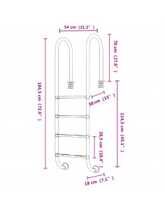 Scala per Piscina 54x38x184,5 cm Acciaio Inox 304