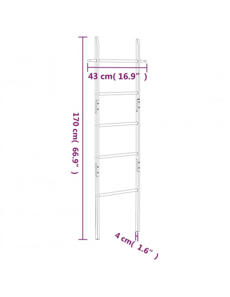Scala Porta Asciugamani 170 cm in Legno Massello di Noce