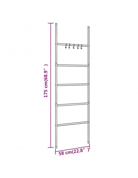 Scala Porta Asciugamani con 5 Livelli Nera 58x175 cm in Ferro