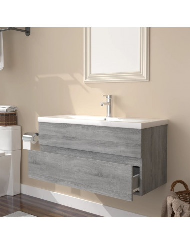 Mobile Bagno e Lavabo Integrato Grigio Sonoma Legno Multistrato